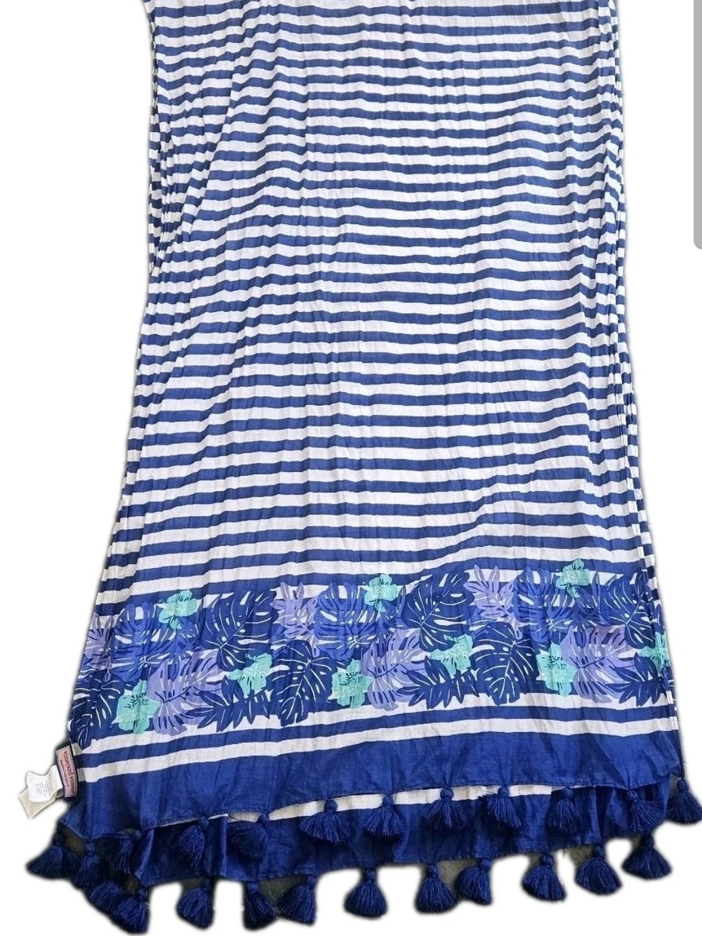 Vineyard Vines Palmetto Scarf Wrap Cotton Silk Stripe Tropical Tassel Sarong